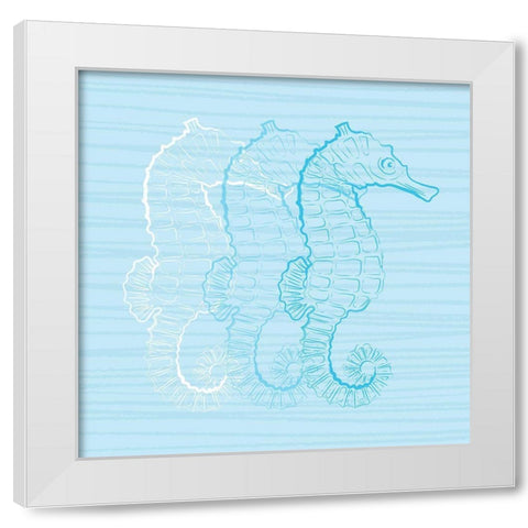 Wild Sea Horses Blue White Modern Wood Framed Art Print by Aesthete