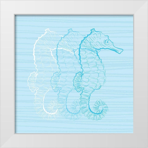 Wild Sea Horses Blue White Modern Wood Framed Art Print by Aesthete