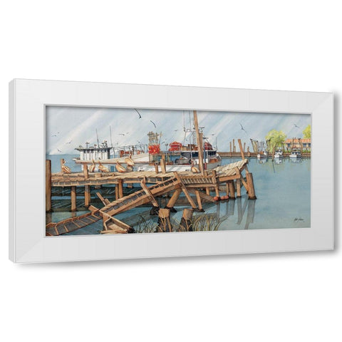 Fishermen Dock White Modern Wood Framed Art Print by Rizzo, Gene