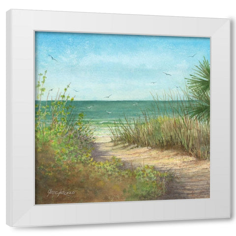 The Sand And The Sea White Modern Wood Framed Art Print by Rizzo, Gene