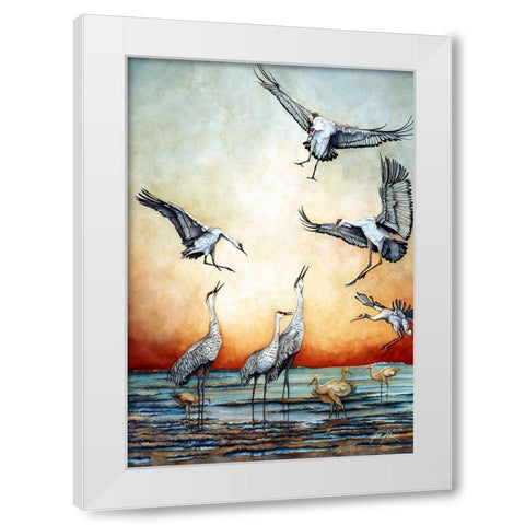 Flying Sandhill Cranes White Modern Wood Framed Art Print by Rizzo, Gene