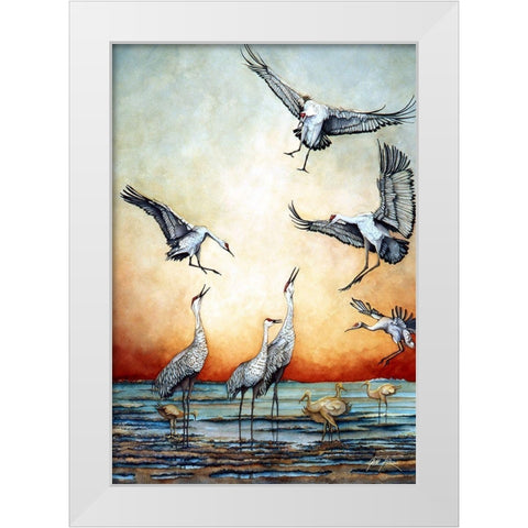 Flying Sandhill Cranes White Modern Wood Framed Art Print by Rizzo, Gene