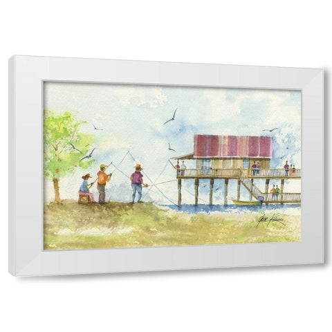 Fishing People White Modern Wood Framed Art Print by Rizzo, Gene