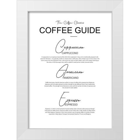 Coffee Guide White Modern Wood Framed Art Print by Mi, Suki