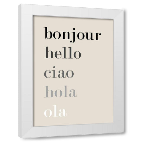 Bonjour-Hello White Modern Wood Framed Art Print by Mi, Suki