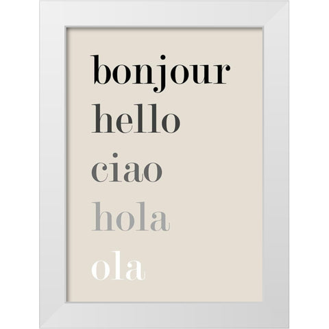 Bonjour-Hello White Modern Wood Framed Art Print by Mi, Suki