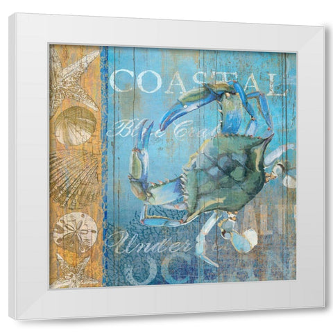 Crab and Sea White Modern Wood Framed Art Print by Art Licensing Studio