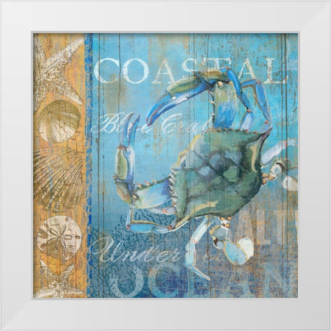 Crab and Sea White Modern Wood Framed Art Print by Art Licensing Studio