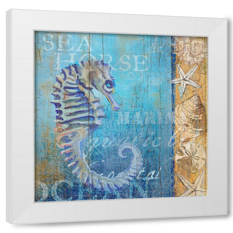 Sea Horse and Sea White Modern Wood Framed Art Print by Art Licensing Studio