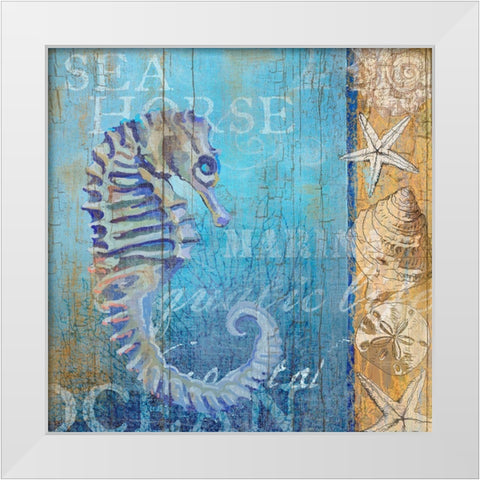 Sea Horse and Sea White Modern Wood Framed Art Print by Art Licensing Studio