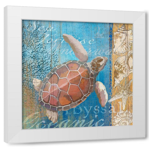 Turtle and Sea White Modern Wood Framed Art Print by Art Licensing Studio
