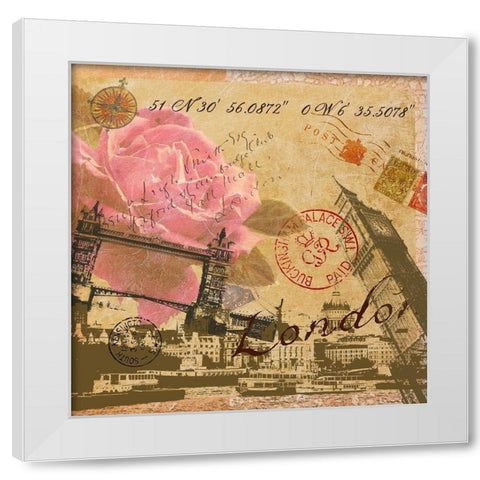 Latitude and Longitude Travel to London White Modern Wood Framed Art Print by Art Licensing Studio