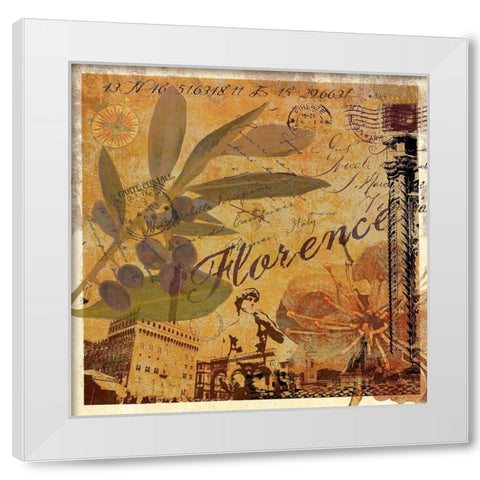 Latitude and Longitude Travel to Florence White Modern Wood Framed Art Print by Art Licensing Studio