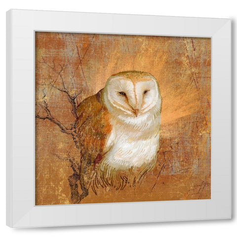Owl in the wood White Modern Wood Framed Art Print by Art Licensing Studio