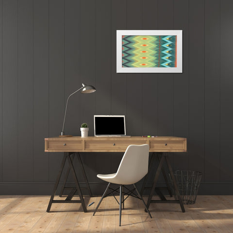 Windy Rug Pattern in Greens White Modern Wood Framed Art Print by Art Licensing Studio