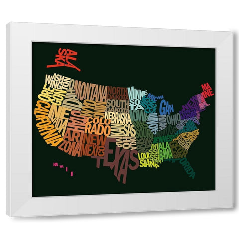 States of text White Modern Wood Framed Art Print by Art Licensing Studio
