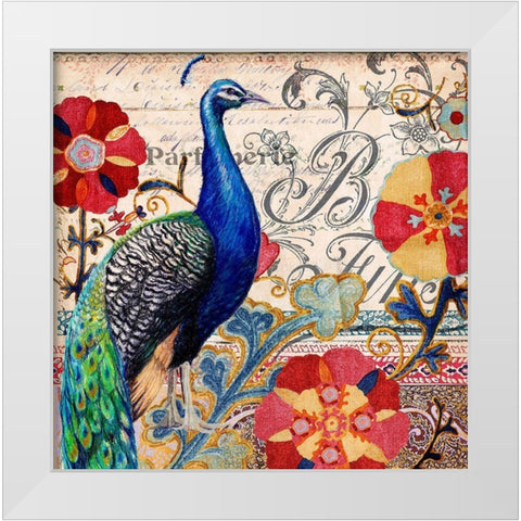 Peacock Decore I White Modern Wood Framed Art Print by Art Licensing Studio