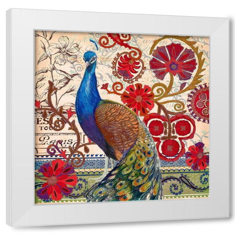 Peacock Decore II White Modern Wood Framed Art Print by Art Licensing Studio