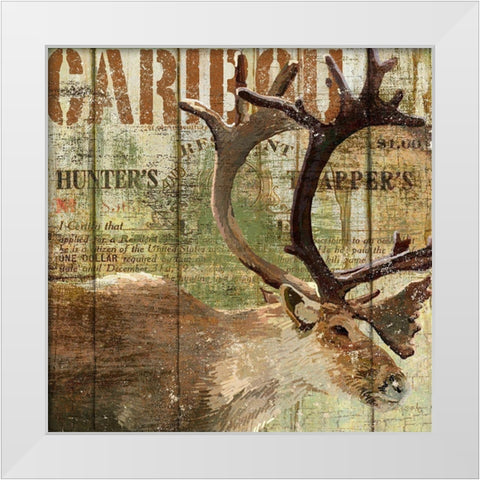 Open Season Caribou White Modern Wood Framed Art Print by Art Licensing Studio