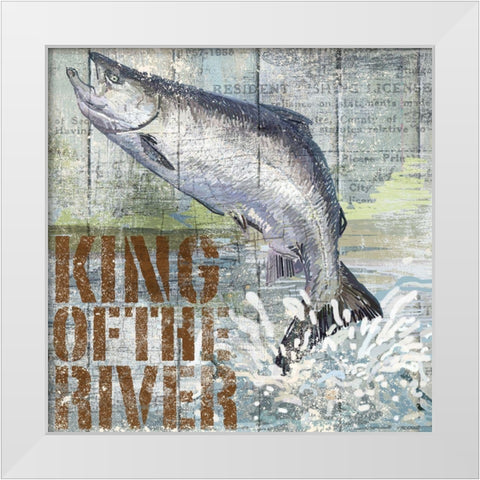 Open Season King Salmon White Modern Wood Framed Art Print by Art Licensing Studio