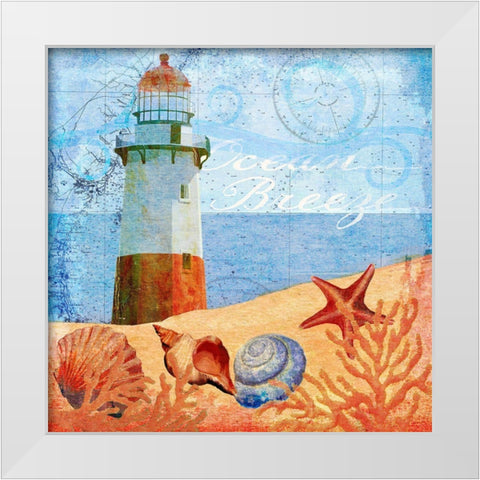Ocean Breeze Lighthouse White Modern Wood Framed Art Print by Art Licensing Studio