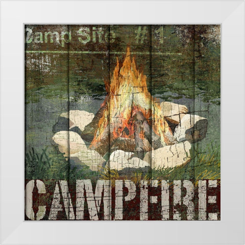 Open Season Campfire White Modern Wood Framed Art Print by Art Licensing Studio