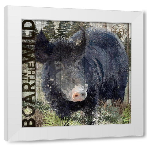 Boar in the Wild White Modern Wood Framed Art Print by Art Licensing Studio