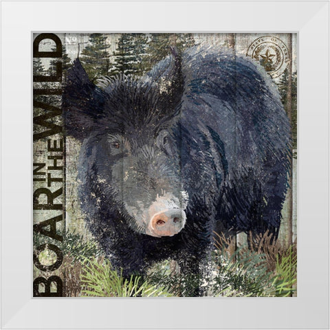 Boar in the Wild White Modern Wood Framed Art Print by Art Licensing Studio