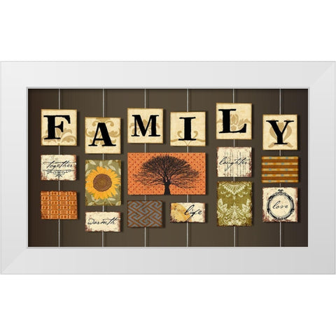 Family on strings White Modern Wood Framed Art Print by Art Licensing Studio