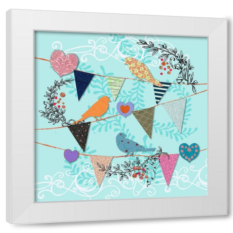 Birds and Hearts White Modern Wood Framed Art Print by Art Licensing Studio