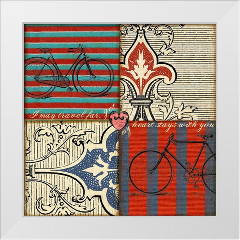 Bicycle Damask White Modern Wood Framed Art Print by Art Licensing Studio