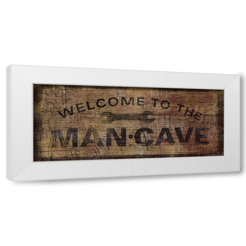 Mancave with Wrench White Modern Wood Framed Art Print by Art Licensing Studio