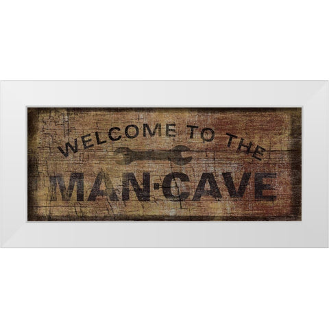 Mancave with Wrench White Modern Wood Framed Art Print by Art Licensing Studio