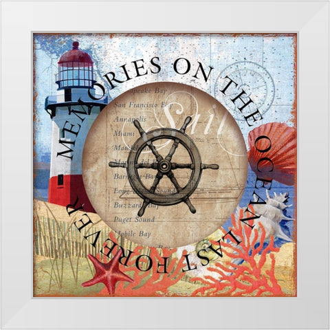 Circled Lighthouse 1 White Modern Wood Framed Art Print by Art Licensing Studio