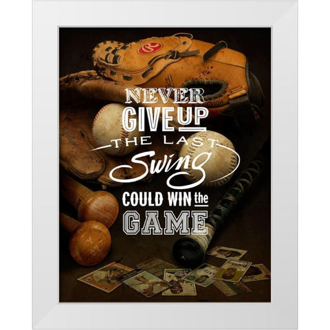 Never give up White Modern Wood Framed Art Print by Art Licensing Studio