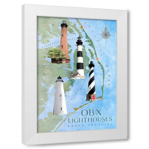 OBX Lighthouses White Modern Wood Framed Art Print by Art Licensing Studio