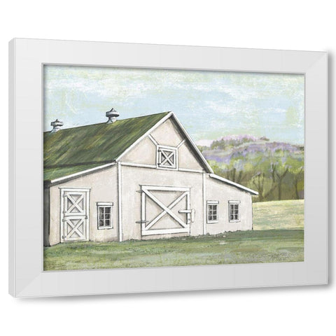 Field Barn in Spring White Modern Wood Framed Art Print by Art Licensing Studio