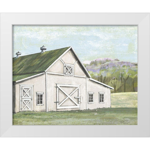 Field Barn in Spring White Modern Wood Framed Art Print by Art Licensing Studio