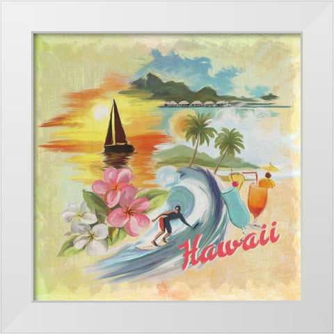 Hawaii Paradise Pattern White Modern Wood Framed Art Print by Art Licensing Studio