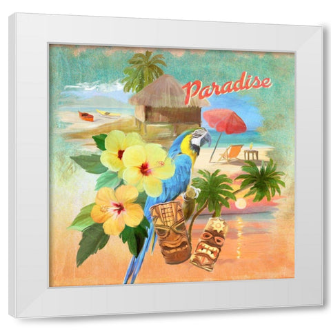 Macaw Cabana Pattern White Modern Wood Framed Art Print by Art Licensing Studio