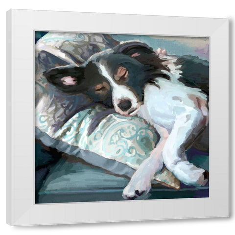 Couch Collie White Modern Wood Framed Art Print by Art Licensing Studio