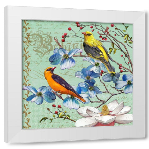 Oriole Bird Botanical White Modern Wood Framed Art Print by Art Licensing Studio