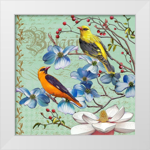 Oriole Bird Botanical White Modern Wood Framed Art Print by Art Licensing Studio