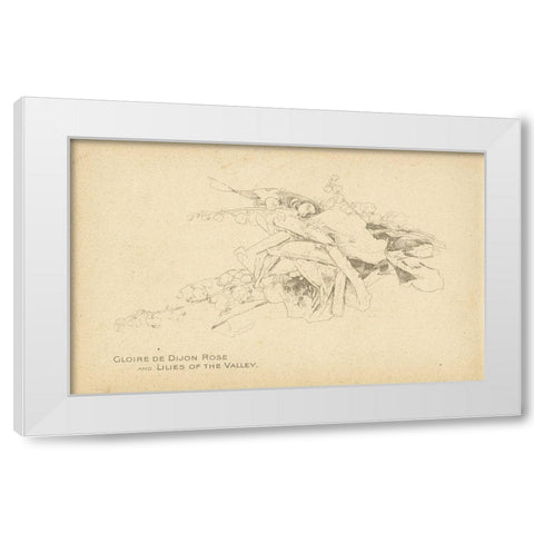 Gloire de Dijon Rose and Lilies of the Valley White Modern Wood Framed Art Print by Art Licensing Studio