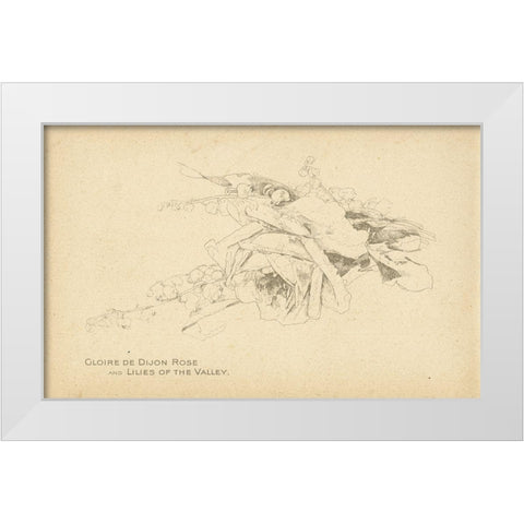 Gloire de Dijon Rose and Lilies of the Valley White Modern Wood Framed Art Print by Art Licensing Studio