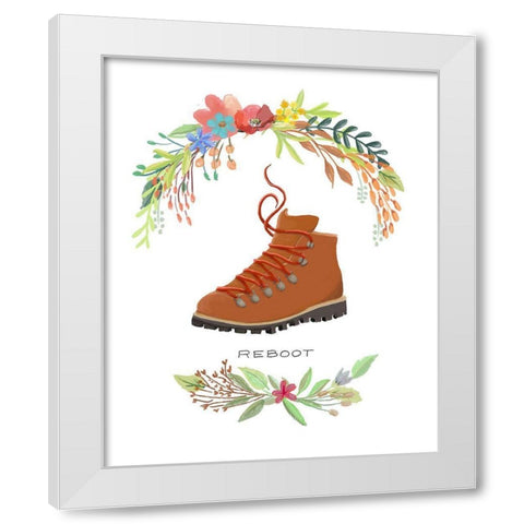 Sweet Adventure Boot White Modern Wood Framed Art Print by Art Licensing Studio