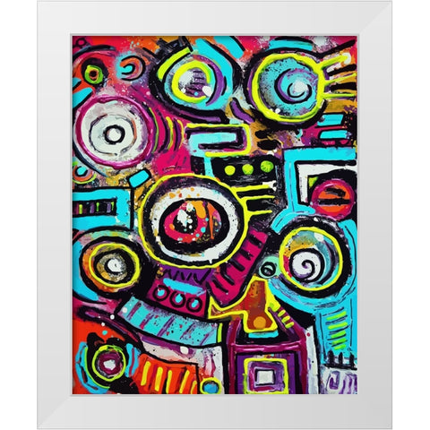 Boom Box Fiesta White Modern Wood Framed Art Print by Mcilwaine, Alloyius