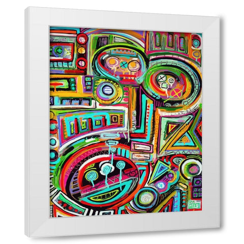 Peeling Rubix Cube Stickers White Modern Wood Framed Art Print by Mcilwaine, Alloyius