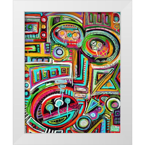 Peeling Rubix Cube Stickers White Modern Wood Framed Art Print by Mcilwaine, Alloyius
