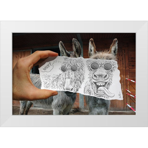 Pencil Vs Camera 12 - Funny Donkey White Modern Wood Framed Art Print by Heine, Ben
